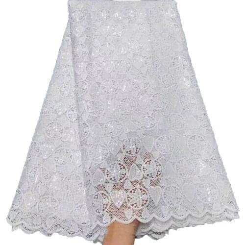 Pure White African Milk Lace Fabric 2021 High Quality Guipure cord Lace Fabric Sequins Nigerian Milk Silk Lace Fabrics YQX001