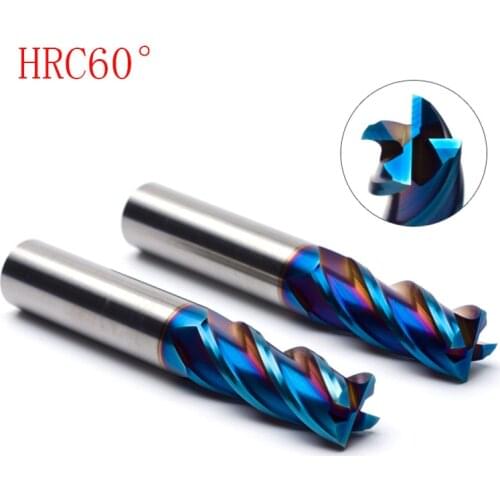 D8*20*D8*60mm*4T Solid carbide 4 flutes flattened end mills with straight Slim shank milling cutter HRC60 nACo-Blue Coated