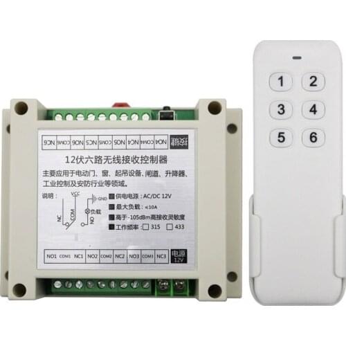 DC12V 6CH 10A RF wireless remote control switch System Transmitter+ Receiver light /lamp/ window/Garage Doors & Smart home