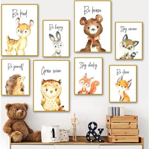 Hedgehog Fox Deer Rabbit Bear Owl Squirrel Nordic Posters And Prints Wall Art Canvas Painting Wall Pictures Baby Kids Room Decor