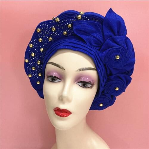 Headtie bonnet african headtie ready wear autogele african head wraps for women turban femme nigerian aso oke sewing fabric1set