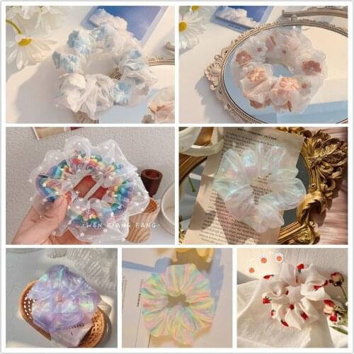 Ins Large Intestine Hair Ring Mermaid Ji Rainbow Fruit Organza Hair Ring Ball Hair Accessories Female