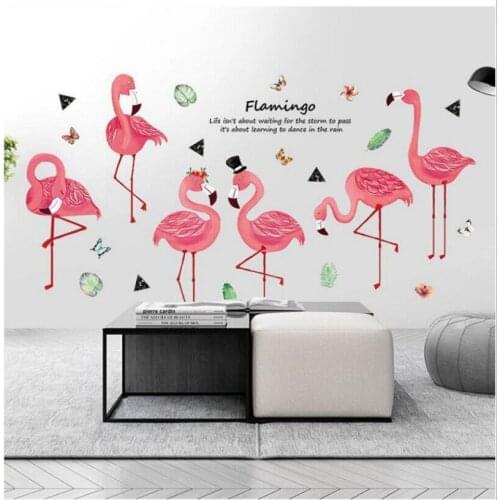 Ins Pink DIY Cartoon Flamingo Wall Stickers Mural Home Decor Kids Girls Bedroom Nursery PVC Vinyl Decorated Wallpaper Decoration