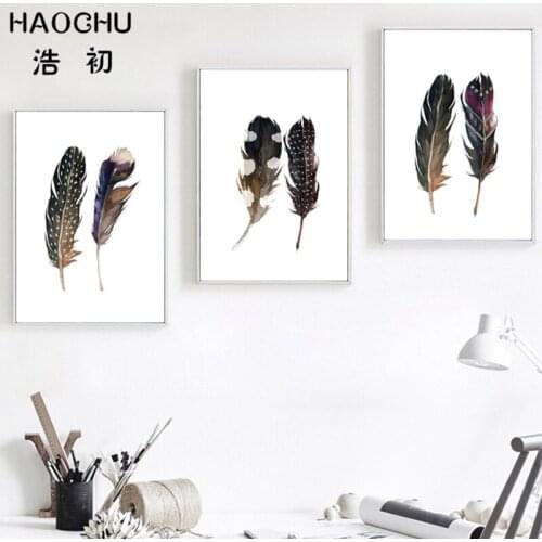 HAOCHU Nordic Watercolor Black Feather Eagle Oil Painting on Canvas Minimalist Wall Pictures for Home Living Room Decor Cuadros