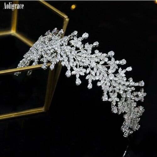 Crystals Cubic Zirconia CZ Bridal Tiaras for Wedding Queen Princess Pageant Crown Quinceanera Party Headpieces Hair Accessories