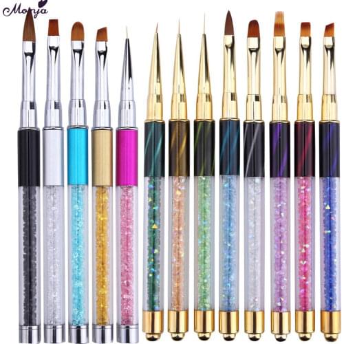 Monja Nail Art Rhinestone Handle Acrylic Poly UV Gel Powder Extension Carving Builder Line Stripe Painting Brush Manicure Tool