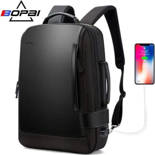 BOPAI Men Anti-Theft Waterproof Backpack 15.6 Inch Laptop Back Pack Enlarge Backpacking USB Charge Travel Shoulders Bag