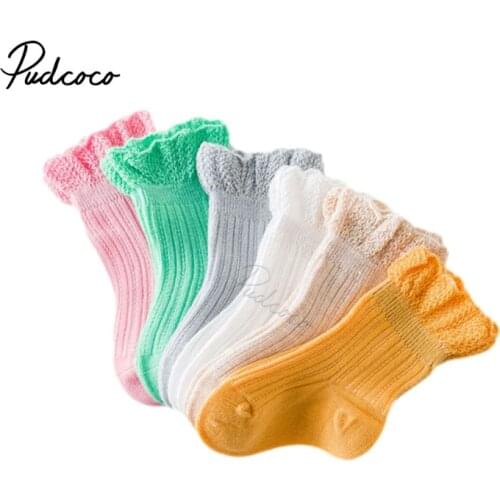 Little Girls Breathable Socks Toddlers Spring Autumn Sweet Style Solid Color Flouncing Boneless Short Tube Sock 2021 New Fashion
