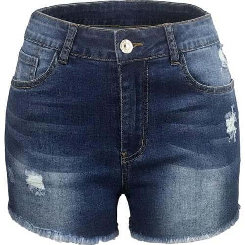 Quanss New Arrival 2021 High Waist Tassel Hole Elastic Womens Denim Shorts Summer Streetwear Mini Jeans Female Hot Pants