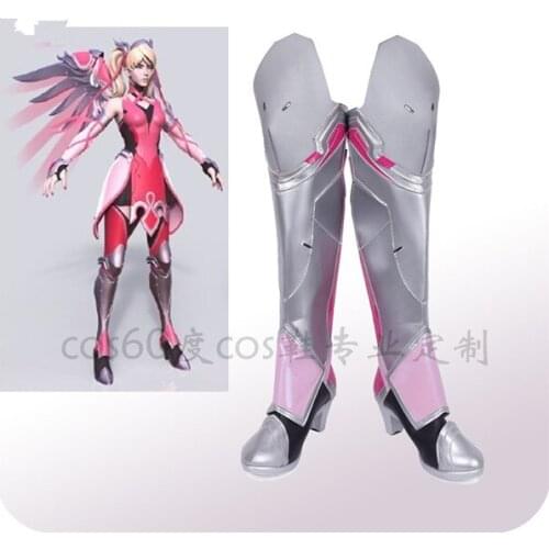 Custom Made Cosplay Shoes The Hot Game OW Pink Angel DVA High Heel Boots A
