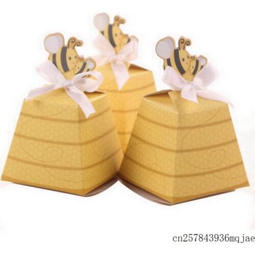 1000pcs Yellow Bee Candy Boxes European Style Gift Box with White Ribbons Baby Shower Wedding Favor Birthday Party Supplies