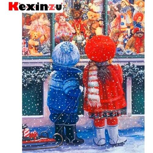 Full 5d Square/Round Diamond Painting-Two children-Diamond Embroidery kit Cross Stitch Mosaic Full Picture Rhinestone Decor Y30