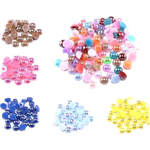 7 Size 3/4/5/6/8/10/12mm AB Half Round Acrylic Imitation Flatback Pearl Beads For Jewelry Making Diy Bag Nail Art Phone Decor