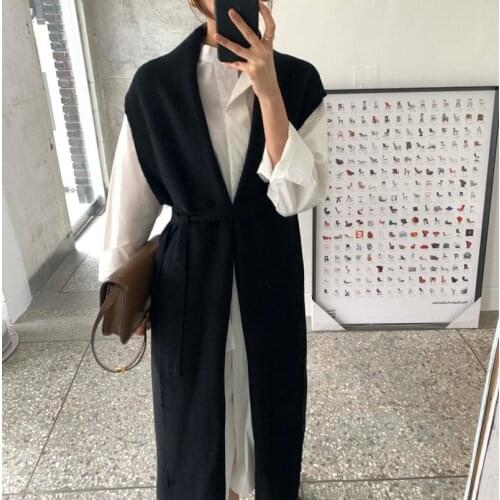 Casual Long Sleeve Stand Shirts Dress White Loose Bandage V Neck Black Sweater Dress Long Cardigan Jacket Autumn Fashion Sweater