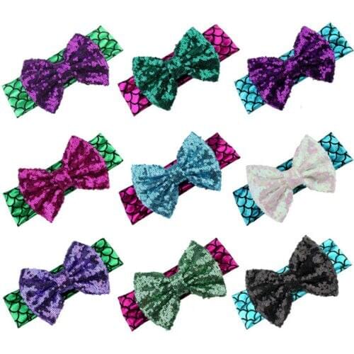 Baby Toddler Girls Kids Mermaid Sequin Bow Knot Turban Headband Hair Band Headwrap