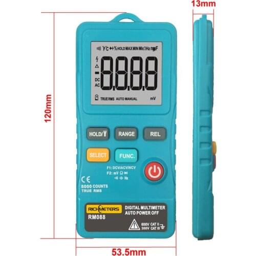 RICHMETERS RM088 8000 counts Mini Digital Multimeter Line Frequency True-RMS Flash light AC/DC Voltage Ohm