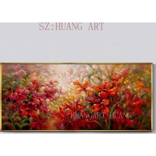 Hand-painted oil painting red pen flower of high quality original flower adornment bedroom study hotel frameless paintings