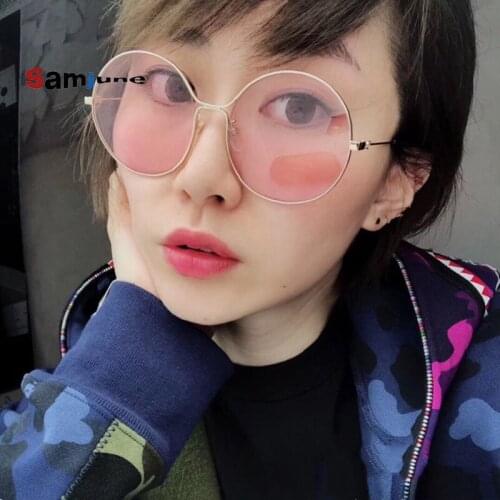 Samjune Vintage Round Sunglasses Women Reflective Sun Glasses Female Womens Shades Brand Designer Lunette De Soleil UV400 601
