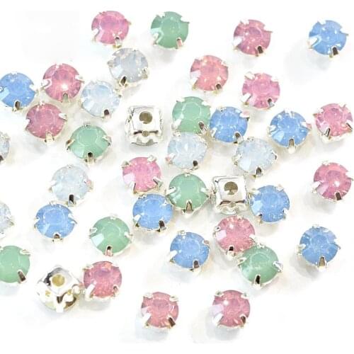 SS28 6mm 100pcs Opal Resin Sew On Rhinestones With Silver Claw Flatback Round Sew On Claw Rhinestones Opal For Crafts B3732