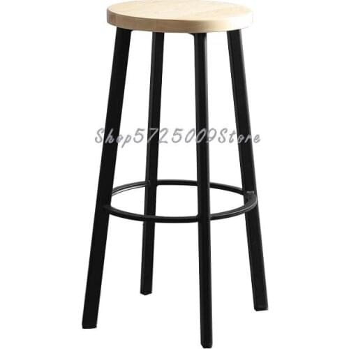 Nordic fashion bar chair front desk chair cafe creative wrought iron solid wood bar stool modern minimalist household high stool