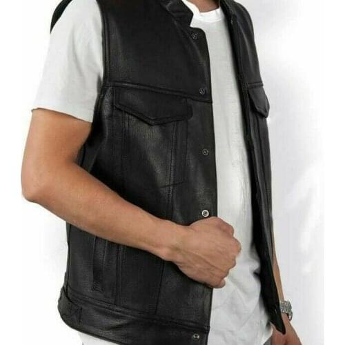 Outdoor Clothing Motorcycle Mens Fashion Standing Collar Spring Autumn Outfit Vest Sleeveless Leather Black Slim Type