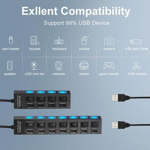 USB Hub 7/4 Ports USB 2.0 Hub Splitter With ON/OFF Switch Speed USB Computer Accessories For PC 5Gbps Multi Hab High C2O1