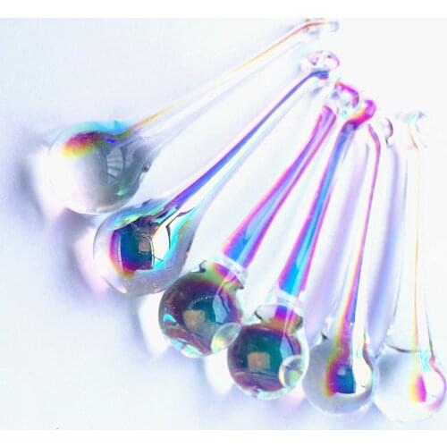 Top Quality (Free Rings) 16*60/ 20*80mm Clear AB Crystal Chandelier Raindrop Glass Pendants Home & Bar Christmas Tree Decoration