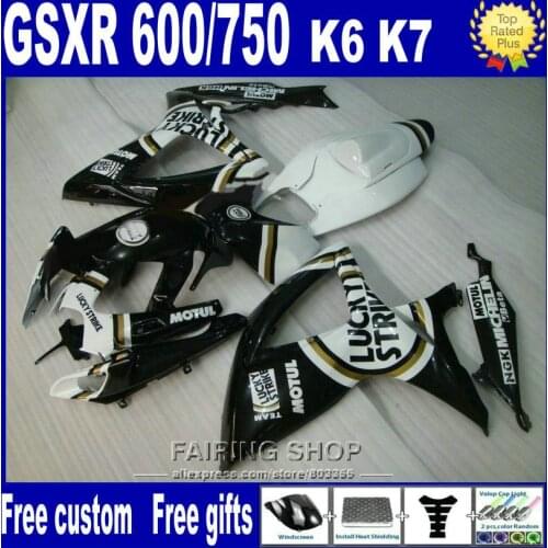 High quality lower price injection mold fairings for suzuki gsxr 600 750 2006 2007 white black fairing kit gsxr750 06 07 nv112