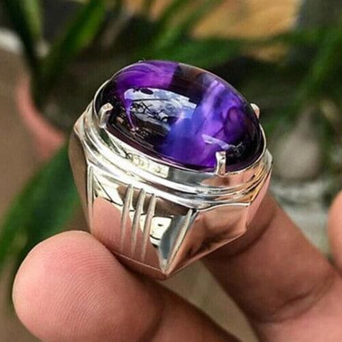 Vintage Purple Stone Rings for Women Personality Chunky Finger Ring Silver Color Charm Jewelry Party Accessories