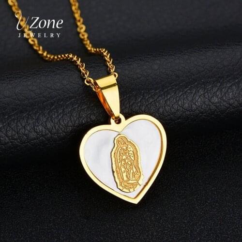 Religion Jewelry Virgin Mary 316l Round Oval Heart Shell Gold Color Stainless Steel Necklace For Women Gift
