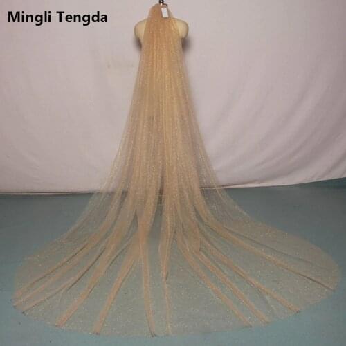 Mingli Tengda Champagne Gold Bridal Veil 3 M Long Bling Bling Wedding Veil Shiny Cathdral Veil with Metal Comb Bride Accessories