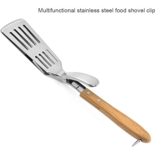 2-in-1 Stainless Steel Food Clip Barbecue Tongs Bread Fried Steak Clamp Spatula