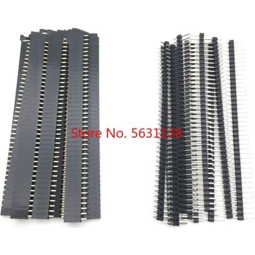 20pcs 10 pairs 40 Pin 1x40 Single Row Male and Female 2.54 Breakable Pin Header PCB JST Connector Strip for Arduino Black wire