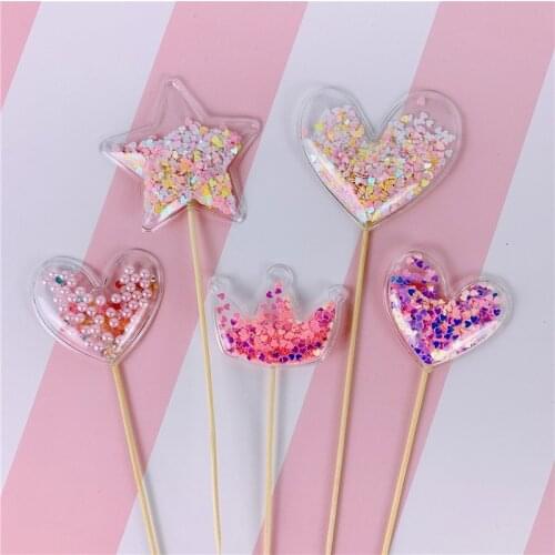 3Pcs Transparent Sequin Cake Topper Baby Shower Birthday DIY Cake Top Flags Decoration Cupcake Topper Mermaid Party Supplies