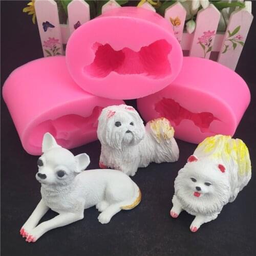3D Pomeranian Chihuahua Shih Tzu Dog Puppy Pet Model Silicone Mold DIY Birthday Gift Cake for Your Pet Soap Candle Making