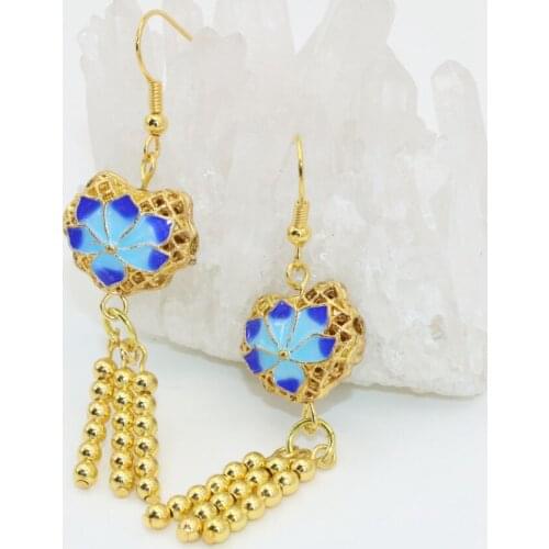 4 style new fashion gold-color cloisonne round beads long tassel dangle drop earrings for women unique design jewelry B2585