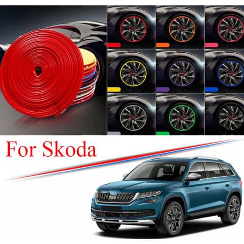 9 Colors Car Wheel Hub Rim for Skoda Kodiaq Karoq Kamiq Yeti Superb Edge Protector Ring Tire Strip Guard Rubber Decals 8M