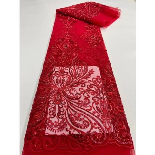 African Tulle Net Lace Fabric Latest Sequins 2020 High Quality Embroidery French Mesh Lace Fabric Nigerian With Beads Fabric Sew