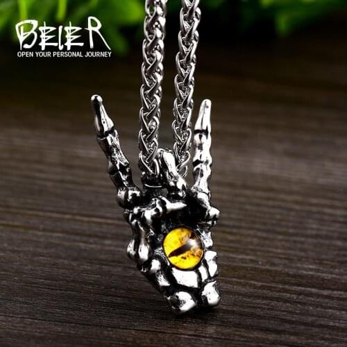 Beier 316L stainless steel Rock hand yellow eye mens pendant necklace love gesture high quality jewelry LLLHP085P