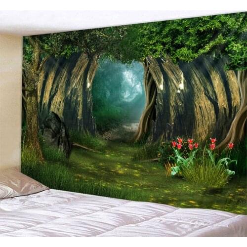 Fantasy Forest Print Large Wall Tapestry Cheap Hippie Wall Hanging Art Carpet Bohemian Decorative Living Room Big Blanket