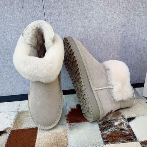 Ankle Boots For Women Cow-Suede-Leather Boots Fur Shoes Warm Winter Boots Slip-On Snow Boots Flat Shoes Comfortable Boots 2020