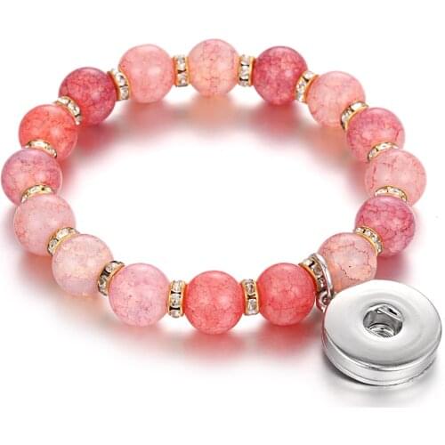New Snap Jewelry Beaded Snap Bracelet Elastic Natural Stone Snap Button Bracelet Fit 18MM Snap Jewelry Beads Making Jewelry