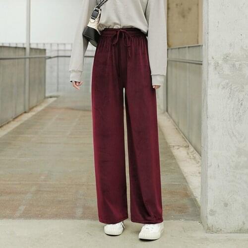 High Waist Long Loose Trousers Soft Pants Femme Plus Size Fashion Wide Leg Pants for Women 2021 Autumn New Casual Solid Pleuche