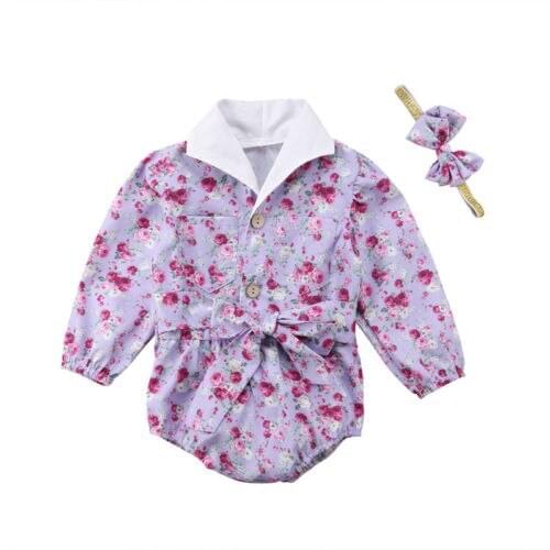 Infant Newborn Baby Girls Flower Long Sleeve Bodysuit Jumpsuit Clothes Size 0-3T
