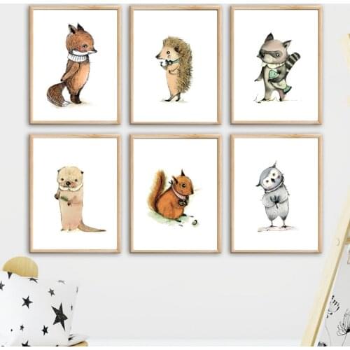 Hedgehog Squirrel Owl Raccoon Animal Wall Art Canvas Painting Nordic Posters And Prints Wall Pictures Kids Room Nursery Decor