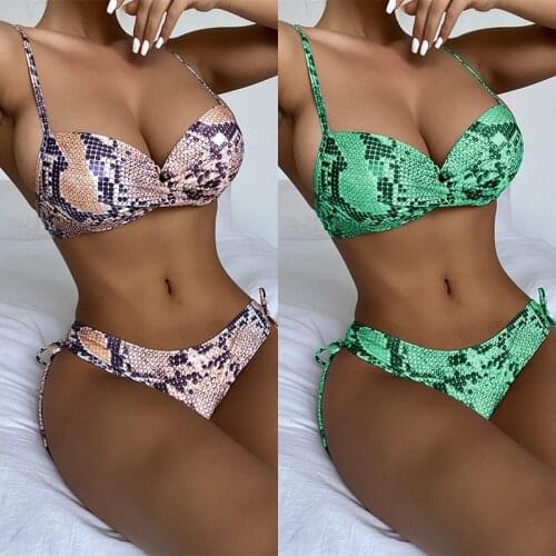 Freckange Sexy Snake Skin Bikini 2021animal Print Swimsuit Brazilian Push Up 2 Piece Set Swimwear Women Sunmmer Beach Biquini