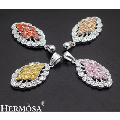 Hermosa Eye Shape Design Garnet Kunzite HotCitrine Morganite Cute Lady Necklace Pendant With Chain 18 Inch