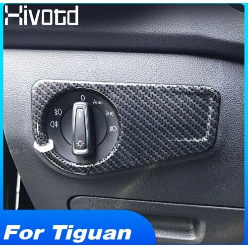 Hivotd For VW Tiguan Mk2 2020-2017 Carbon Fiber Head Light Switch Covers Trim Interior Decoration Panel Car Accessories Styling