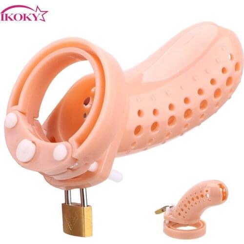 IKOKY Plastic Cock Cage 5 Size Penis Ring Sex Toys for Men Adults Products Chastity Lock Male Chastity Device Ejaculation Ring