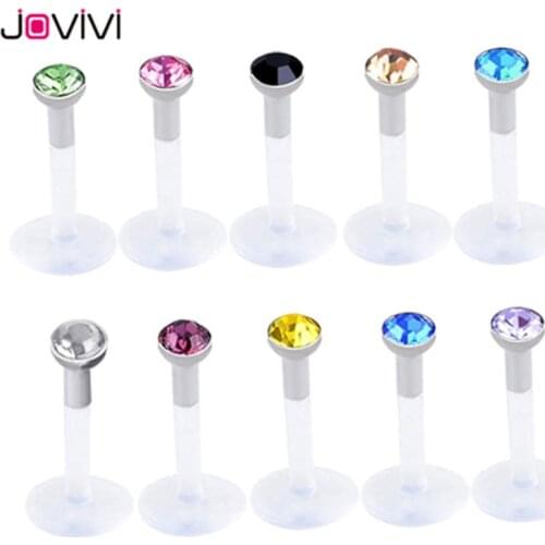 JOVIVI 16G Acrylic CZ Crystal Bar Monroe Lip Ring Labret Stud Flesh Lip Piercing Mixed Color Body Piercing Jewelry 10 pcs